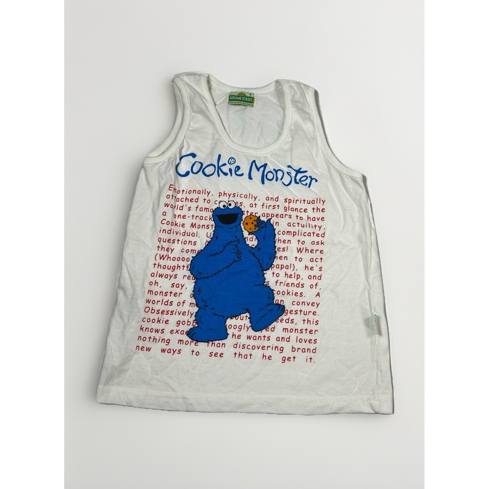 VTG Y2K Official Sesame‎ Street Cookie Monster white tank top Size 5T